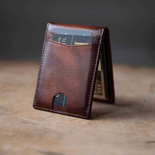 Leather Wallet with Money Clip for Men