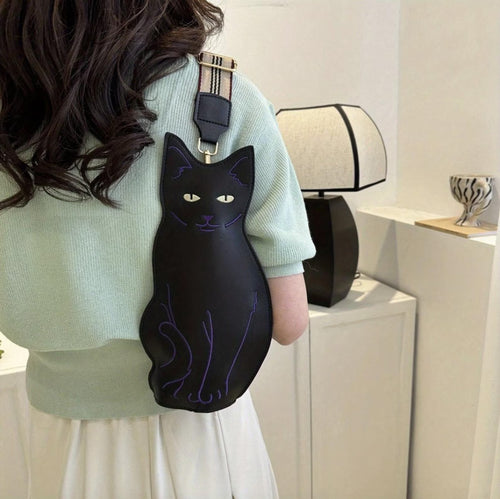 Cute Black Cat Leather Purse
